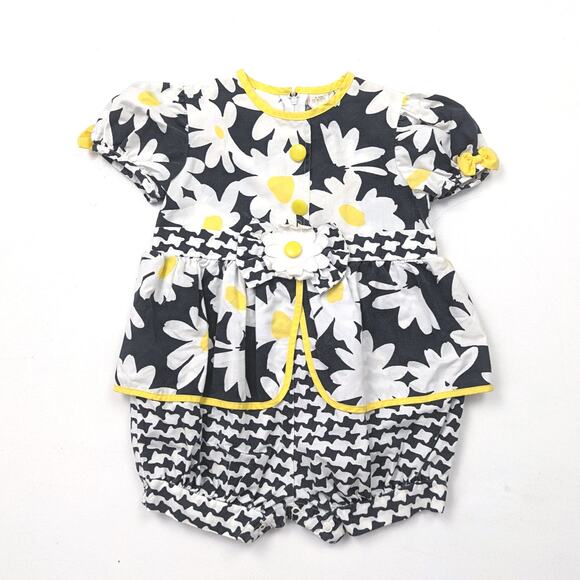 Vintage Romper Girls Sz 2-3T Black Daisy Bubble Retro Outfit 90s - Picture 1 of 3